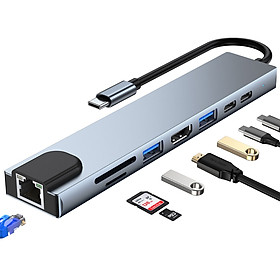 Hình ảnh Cổng chuyển USB 8 in 1 HDMI 4K 60Hz/ USB-C Hub/ TF/ SD/ RJ45 1000Mbps/ USB 3.0 cho Macbook, PC và Devices - 8in1-1 4K 60Hz