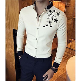 Áo sơ mi nam cổ trụ họa tiết ngôi sao