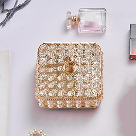 Vintage Crystal Jewelry Box with Cover Treasure Keepsake Box Trinket Organizer for Valentine Bracelets Necklace Bedroom Decoration Golden