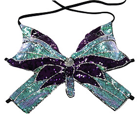 Womens Glitter Belly Dance Bra Sequin Butterfly Halter Crop Top Sexy Latin Sequins Costume Tribal Festival Party Club Wear