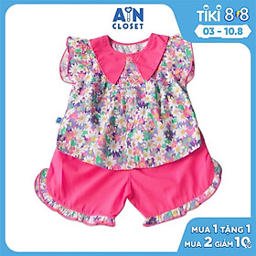 Bộ quần áo ngắn bé gái họa tiết Nhí hồng sen cotton boi - AICDBGCZLITX - AIN Closet