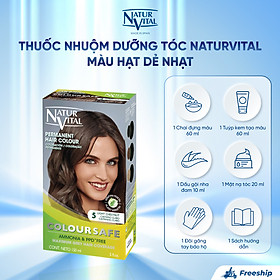 Thuốc Nhuộm Dưỡng Tóc NaturVital Colour Safe Permanent Hair Dye Chiết Xuất Lúa Mì & Đậu Nành, Giúp Làm Mới, Giữ Màu, Mang Đến Độ Mượt Bồng Bềnh - Màu Hạt Dẻ Nhạt (150ml)