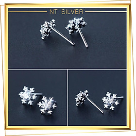 Khuyên Tai Bạc Nữ Bông Tai Bạc Ý 925 Cao Cấp Dành Cho Bạn Gái Hình Hoa Tuyết Nhỏ Xinh - NT Silver