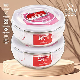 Bộ 2 hộp thủy tinh đựng thực phẩm chịu nhiệt COBACOOK hộp hình tròn dung tích 620ml- CCR62