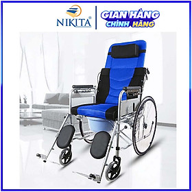 Xe lăn tay đa chức năng, Có đệm, Bô vệ sinh, Có thể ngã thành giường, Kèm 2 miếng lót có thể tháo rời để giặt - Hàng chính hãng NIKITA 2024