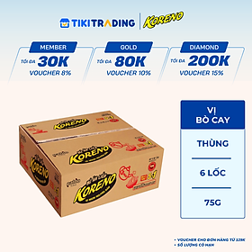 Thùng 6 Lốc Mì ăn liền Koreno Vị Bò Cay Lốc 5 +1 gói