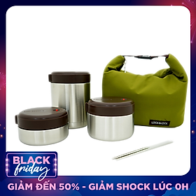 Bộ 3 Hộp Cơm Giữ Nhiệt Lock&Lock Mushroom LHC8025SLV - Bạc