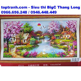 Tranh thêu chữ thập ngôi nhà ven hồ thiên nga cỡ nhỏ E111 chưa thêu