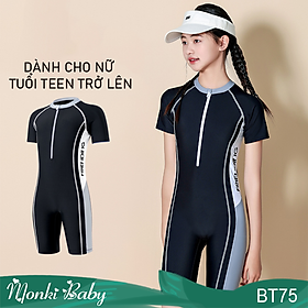 Đồ bơi áo tắm liền thân quần đùi lỡ cho bé gái tuổi teen vừa và lớn, size 25-60kg, kín đáo, gọn gàng, thời trang, thun bơi lạnh đẹp, co giãn tốt | BT75