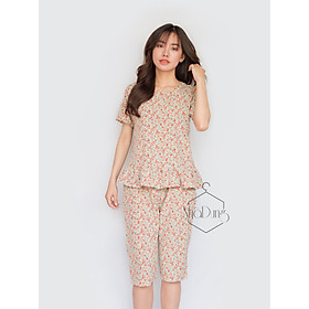 Đồ bộ mặc nhà đồ bộ lửng nữ basic lụa cao cấp in họa tiết hoa nhí dễ thương Nhã Dung Store siêu mát đủ size dưới 70kg