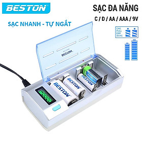 Sạc Pin Đa Năng BESTON C906W dùng cho pin AA/AAA/9V/C/D Sạc nhanh, tự ngắt, có màn hình LCD báo phần trăm