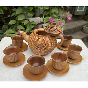 Mua Bộ ấm chén đẹp sang trọng  bằng gỗ bách xanh thơm nức  