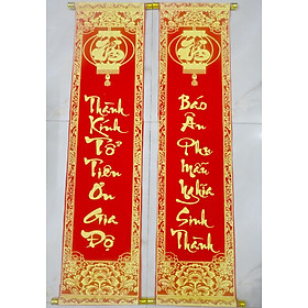 Mua Cặp liễn nhung câu đối đỏ trang trí-Thành kính Tổ Tiên ơn gia độ