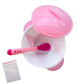 Bát ăn dặm kèm thìa báo nóng Upass Thái Lan + tặng 3 zipper 11x16cm