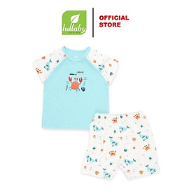 Bộ cộc tay trắng phối xanh Lullaby mẫu 3 (LULLABY - Bộ quần áo bé trai cộc tay raglan NH321M)