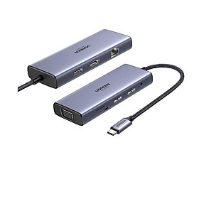 Ugreen 15375 Bộ chuyển 9 in 1 USB-C  sang 2*USB-C + RJ45 Gigabit + HDMI 4K60HZ + PD + SD + TF + 2*USB3.0 cm498 - Hàng chính hãng