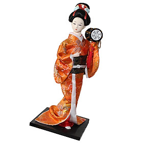 12inch Japanese Geisha Lady Doll with Orange Kimono Ornament Home Decoration