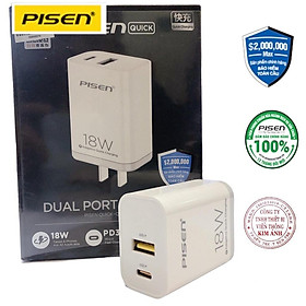 Cóc sạc nhanh PISEN Quick USB Wall Charger QP18 ( QC,PD 18W) TS-C120, Hàng chính hãng