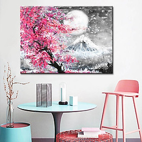 Tranh hoa anh đào vải canvas in phong cảnh 3D sang trọng