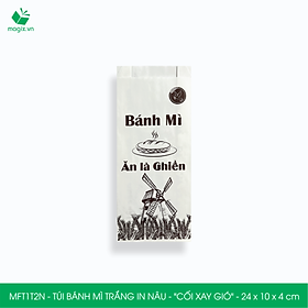 MFT1T2N - 24x10x4 cm - 200 Túi bánh mì Trắng, in sẵn họa tiết CỐI XAY GIÓ - Bao bánh mì Túi giấy thực phẩm an toàn