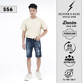 Quần Short Jeans Nam Rách Cao Cấp HUNTER X-RAYS  Form Slimfit Thun Màu Xanh S56