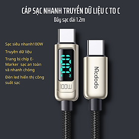 Mua Cáp Sạc Nhanh Truyền Dữ Liệu Mcdodo CA-8821 Type C To Type C 5A PD100W Chip E-Marker Đèn Led Hiển Thị Công Suất Dài 1.2m– Hàng Chính Hãng