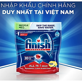 Viên Rửa Chén Bát Hương Chanh Finish Powerball All In 1 Max Lemon Sparkle 30 viên