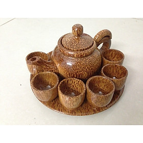 Mua Bộ Bình Trà Bằng Gỗ Dừa Khay Hình Tròn - Gồm 1 ấm trà  1 đĩa hình tròn  6 ly tách - Quà Tặng Lễ Tết / Trang Trí Handmade
