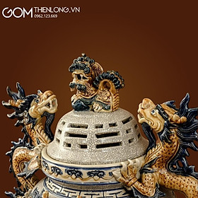Mua Lư Hương - Bộ Ngũ Sự Men Rạn Đắp Nổi Rồng - Đồ Thờ Bát Tràng  - Gốm Thiên Long