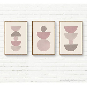 Mua Tranh treo tường Bộ 3 tranh Pink Wall Art  Mauve Beige Pink Dark Blush Print Set  Half Moon