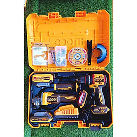 Mua BỘ COMBO MÁY MÀI GÓC (CAGLI21104) & MÁY KHOAN BÚA (CIDLI206681) DÙNG PIN 20V INGCO CKLI2027310 - HÀNG CHÍNH HÃNG