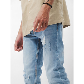Quần jeans xanh nhạt wash rách DF form slimfit 220701 - Quần jean nam cao cấp | LASTORE MENSWEAR