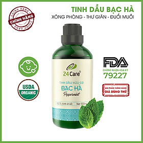 Tinh dầu Bạc Hà 24Care 100ml - Chiết xuất thiên nhiên, khử mùi, thơm phòng, giúp tinh thần tỉnh táo.