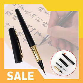 Bút lông bơm mực vỏ kim loại cao cấp, bút viết chữ Trung, Nhật, Hàn, bút luyện viết thư pháp