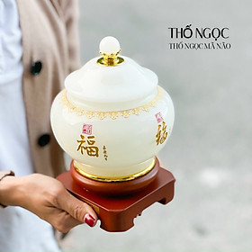 Mua Thố  hũ tài lộc đựng mứt  trà  cà phê đá mã não cao cấp - cao 23cm   đường kính 17cm
