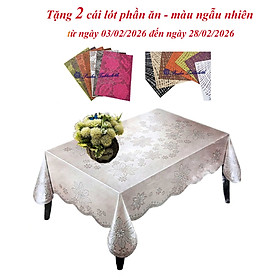 Khăn Trải Bàn PAULEE - PWL 241 (147cm x 230cm) hoa văn nổi, sang trọng, nhựa PVC dẻo không thấm nước