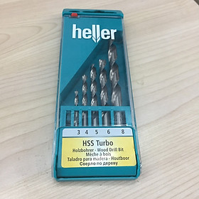 Hộp 5 mũi khoan gỗ Heller HSS- Turbo 3/4/5/6/8mm chuôi tròn 288170