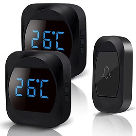 Chuông cửa không dây với nhiệt độ LED, Bộ dụng cụ carillon điện tử cửa không thấm nước với 2 máy thu cắm, phạm vi 150m, 38 giai điệu ở mức 4 mức âm lượng