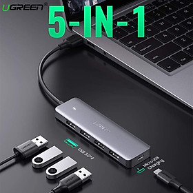 Bộ chia 4 cổng USB 3.0 Ugreen 50985 CM219, Hỗ trợ nguồn phụ USB-C 5V (NEW) Hàng chính hãng