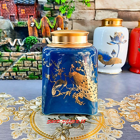 Mua Hũ Đựng Trà  lọ đựng chè gốm sứ Bát Tràng cao cấp họa tiết vẽ vàng 18k