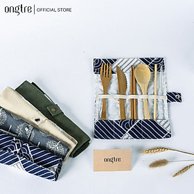 Set 7 món Tre (dao, muỗng, nĩa, đũa, cọ rửa, túi vải) du lịch tiện lợi (Bamboo Travel Utensil Pouch) | ongtre (Vietnam)