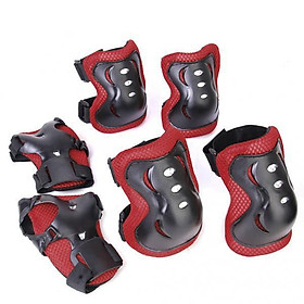 1 Set of 6PCS Adjustable Size Roller Skating Skateboard Knee Elbow Wrist Protective Guard Pad Black and Red