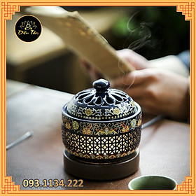 Mua Lư xông trầm hương  tinh dầu bằng điện có đèn gốm hoa văn cao cấp