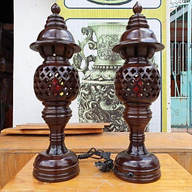 Mua Cặp đèn thờ gỗ xà cừ cao 34cm