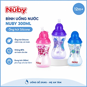 Bình uống nước Nuby 300ml, có ống hút làm bằng Silicone ( 12m+ )