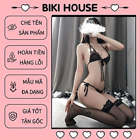 Set đồ lót ren 2 mảnh phối hoa siêu gợi cảm bộ nội y nữ lọt khe 2 mảnh sexy quyến rũ BIKI HOUSE T311 - TPHCM