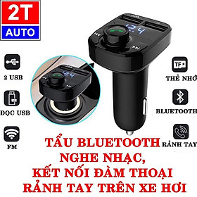 TẨU NGHE NHẠC VÀ ĐÀM THOẠI BLUETOOTH TRÊN XE HƠI Ô TÔ VỚI 2 CỔNG SẠC USB