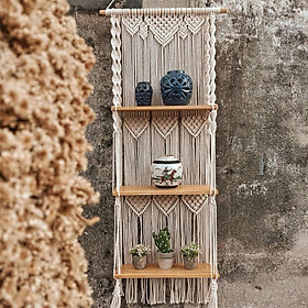 Macrame Wall Hanging Shelf- 3 Tier Macrame Shelves Handmade Decorative Floating Boho Shelf-Plant Shelf Display Rack to Organize and Decor for Bedroom