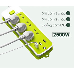  Ổ cắm điện đa năng  chống giật ,có 9 ổ cắm  và 3 cổng sạc USB ,công suất lớn sạc nhanh , chịu được tải trọng cao ,chống rò rỉ điện , cháy nổ  có công tắc nguồn riêng ,tự động ngắt khi quá tải ,sử dụng cho nhiều thiết bị cùng 1 lúc ,có lỗ treo tiện lợi