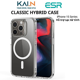 Ốp Lưng Trong Suốt Hỗ Trợ Sạc Từ Tính Dành Cho iPhone 15 Pro Max / iPhone 15 Pro, ESR Classic Hybrid Case - HÀNG CHÍNH HÃNG